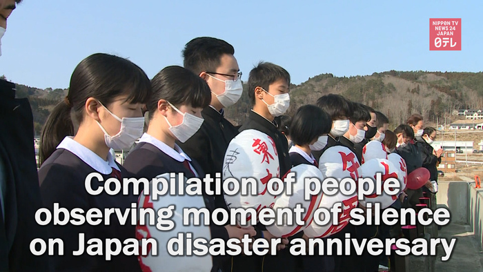 Compilation of people observing moment of silence on Japan disaster anniversary
