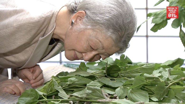 Empress feeds Imperial silkworms, symbol of Japan's history