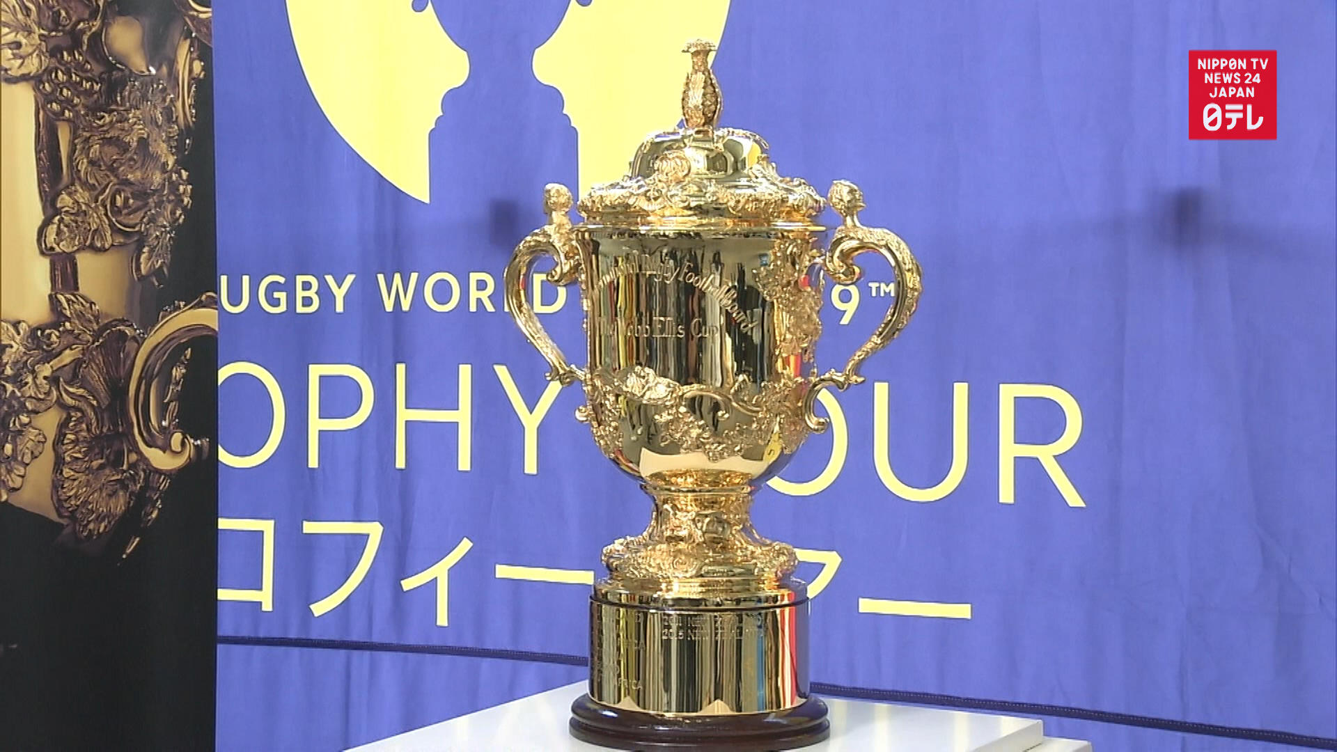 Rugby World Cup trophy on display in Tokyo