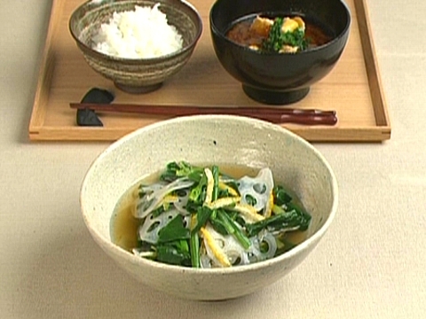 ほうれん草とれんこんのおひたし 干し柿の天ぷら みそ汁仕立て キユーピー3分クッキング 日本テレビ