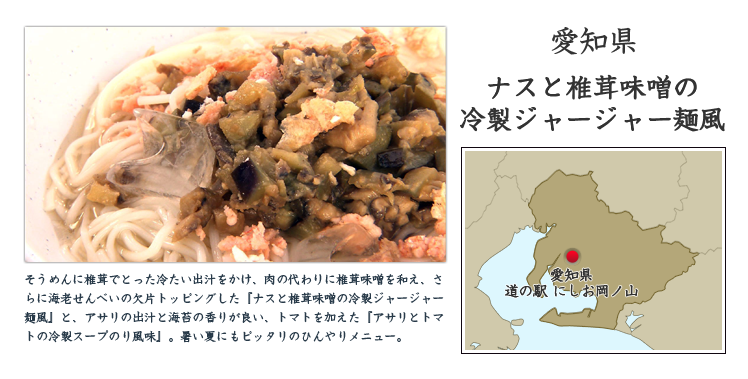 愛知県『ナスと椎茸味噌の冷製ジャージャー麺風』
