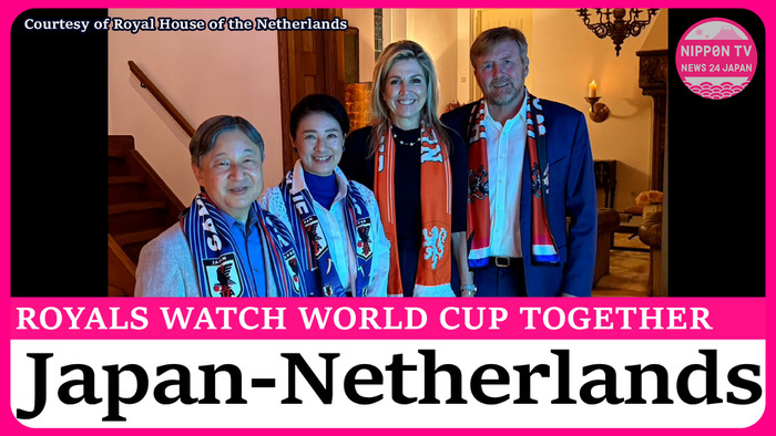 Japan's Emperor and Empress and Dutch royals watch Japan-Netherlands World Cup match