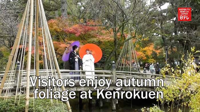 Visitors enjoy autumn foliage at Kenrokuen