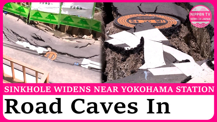 Road sinkhole near Yokohama Station expands, no restoration in sight