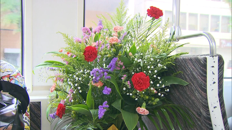 Flowers on the train for Mother's Day