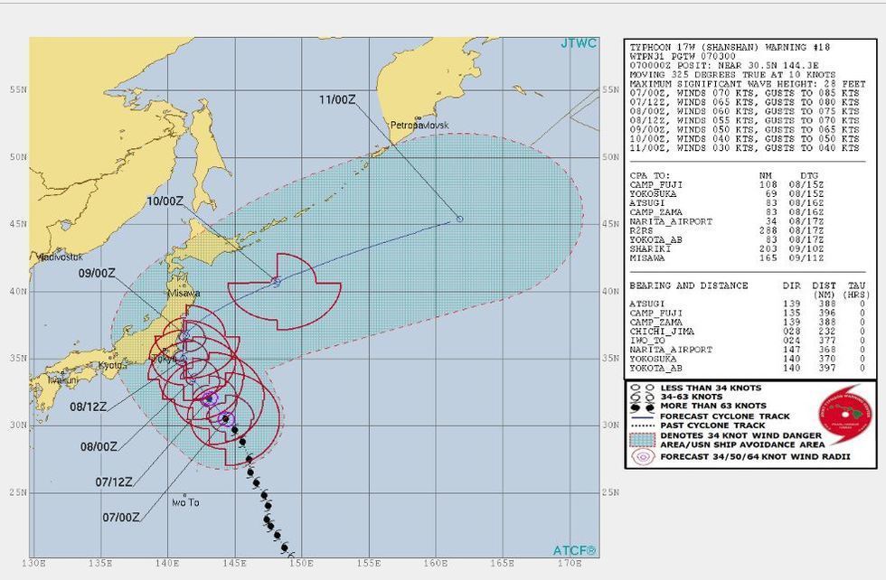Typhoon Shanshan heads toward Tokyo