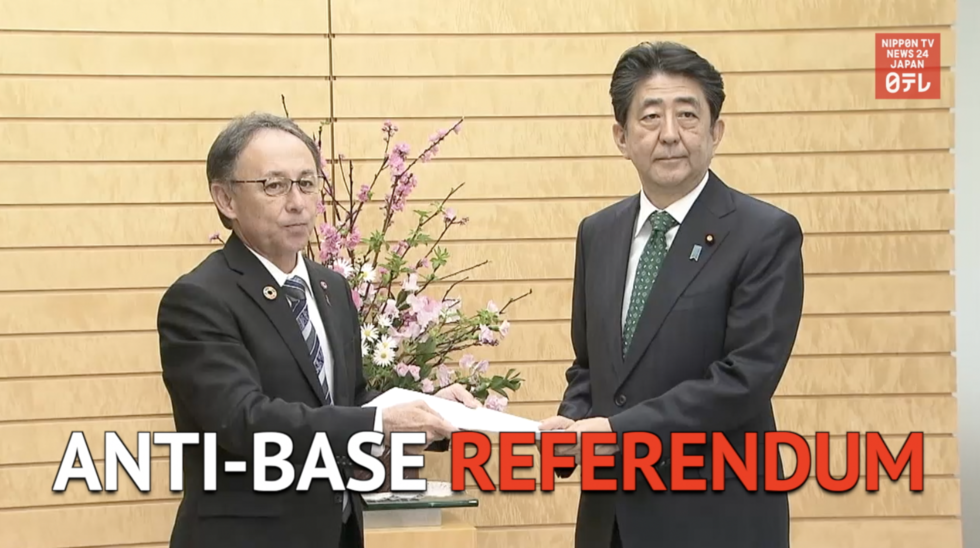 Okinawa gov asks Abe to stop US base relocation