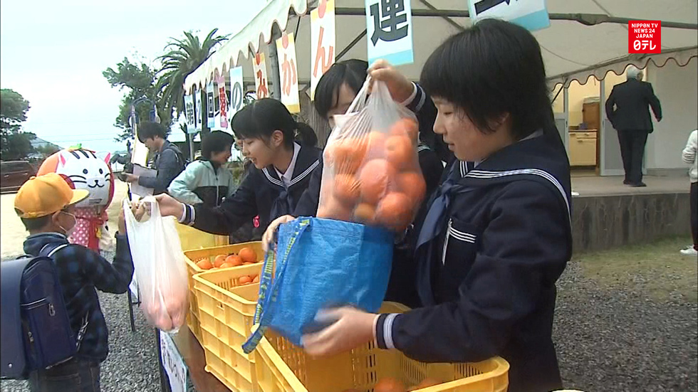 Kids share mikan love
