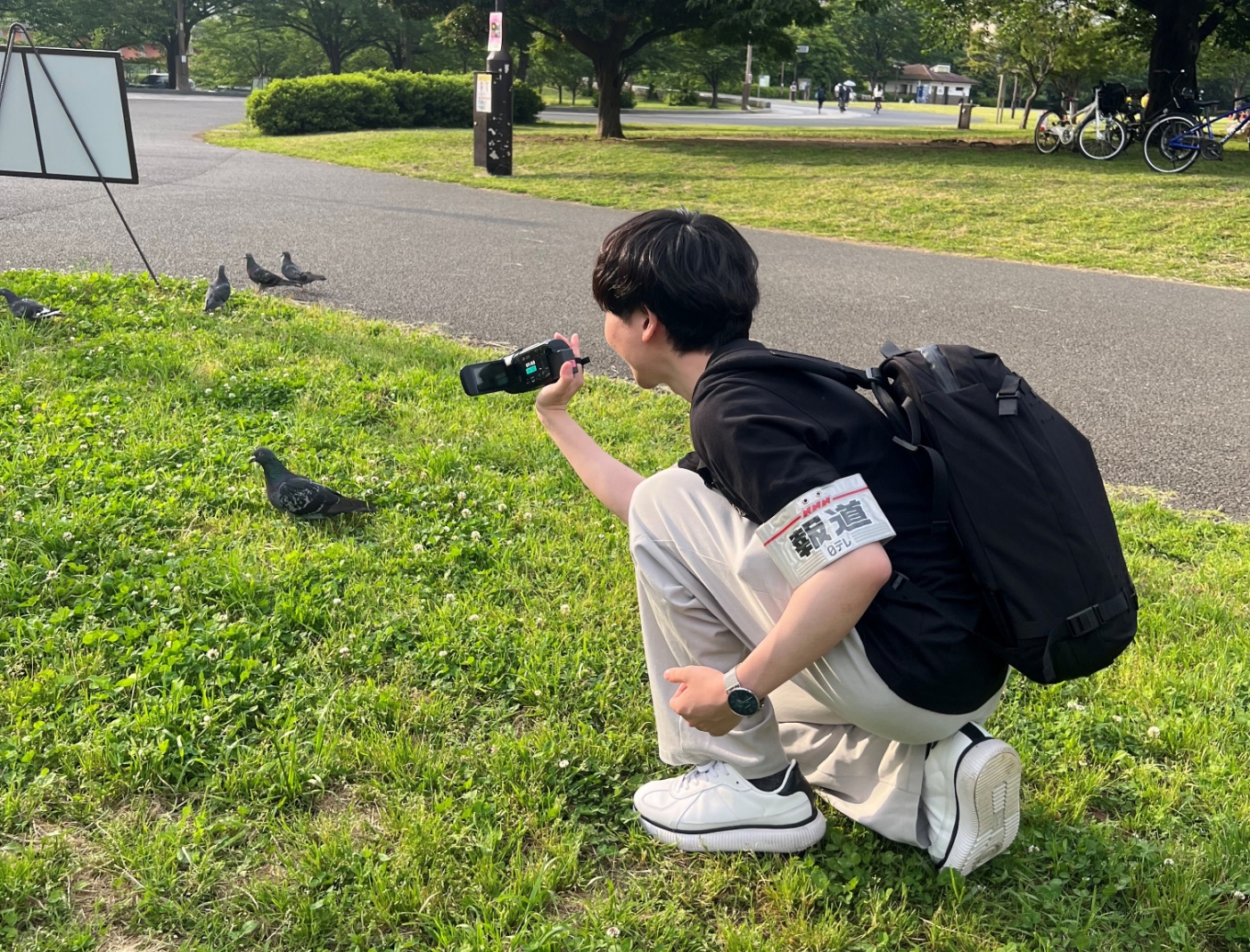 休憩中、鳩に取材を試みました！逃げられました！