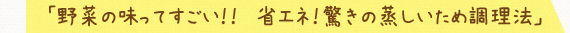 「野菜の味ってすごい！！　省エネ！驚きの蒸しいため調理法」 