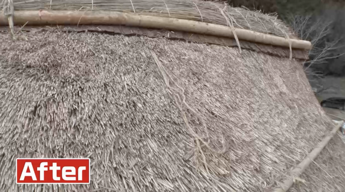 快晴の八ヶ岳を背に歴史ある茅葺き屋根の家が風情を漂わせてる 大場秀夫「八ヶ岳快晴」6F 油彩画特4