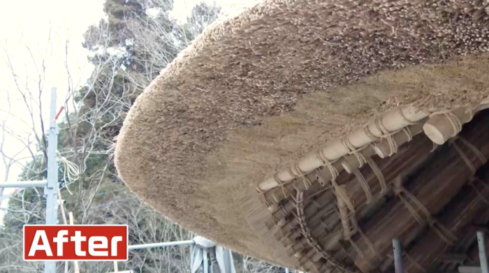 快晴の八ヶ岳を背に歴史ある茅葺き屋根の家が風情を漂わせてる 大場秀夫「八ヶ岳快晴」6F 油彩画特4