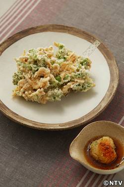 もこみち流 桜エビと菜の花のかき揚げ 〜おろしソースとともに〜