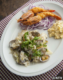 もこみち流 エビフライとあさりのガーリックライス