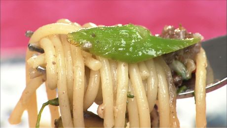 もこみち流　牛ひき肉とスティックブロッコリーのスパゲティ