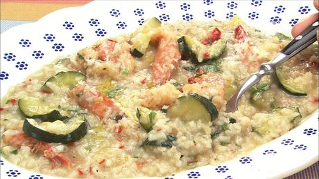 もこみち流　とろとろズッキーニとエビのペコリーノチーズリゾット