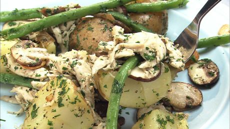 もこみち流　ささみとポテトとマッシュルームのガーリックソテ－