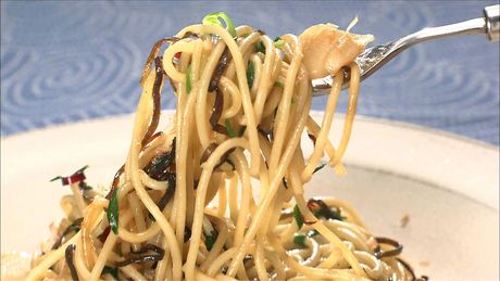 もこみち流　ホタテと塩昆布の和風パスタ