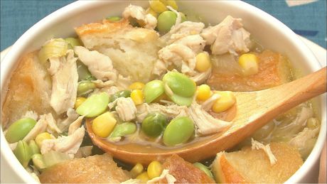 もこみち流　えだ豆とグリーンピースとコーンのスープ