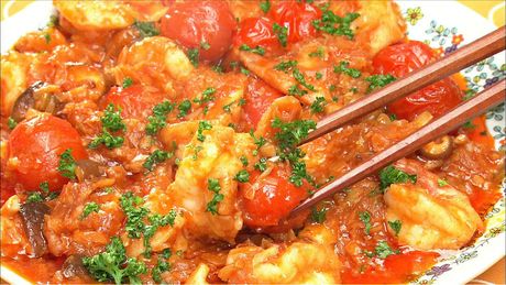 もこみち流　プチトマト入りエビチリ