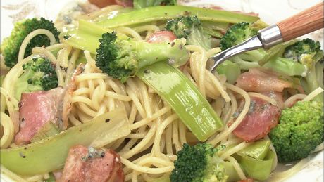 もこみち流　ポロねぎとブロッコリーのアンチョビ風味のパスタ